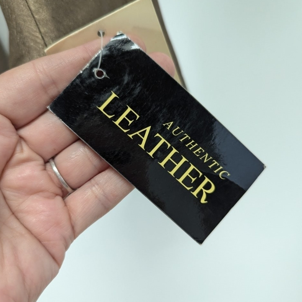 Gold Leather Button-Front Blazer Jacket - Picture 5 of 13